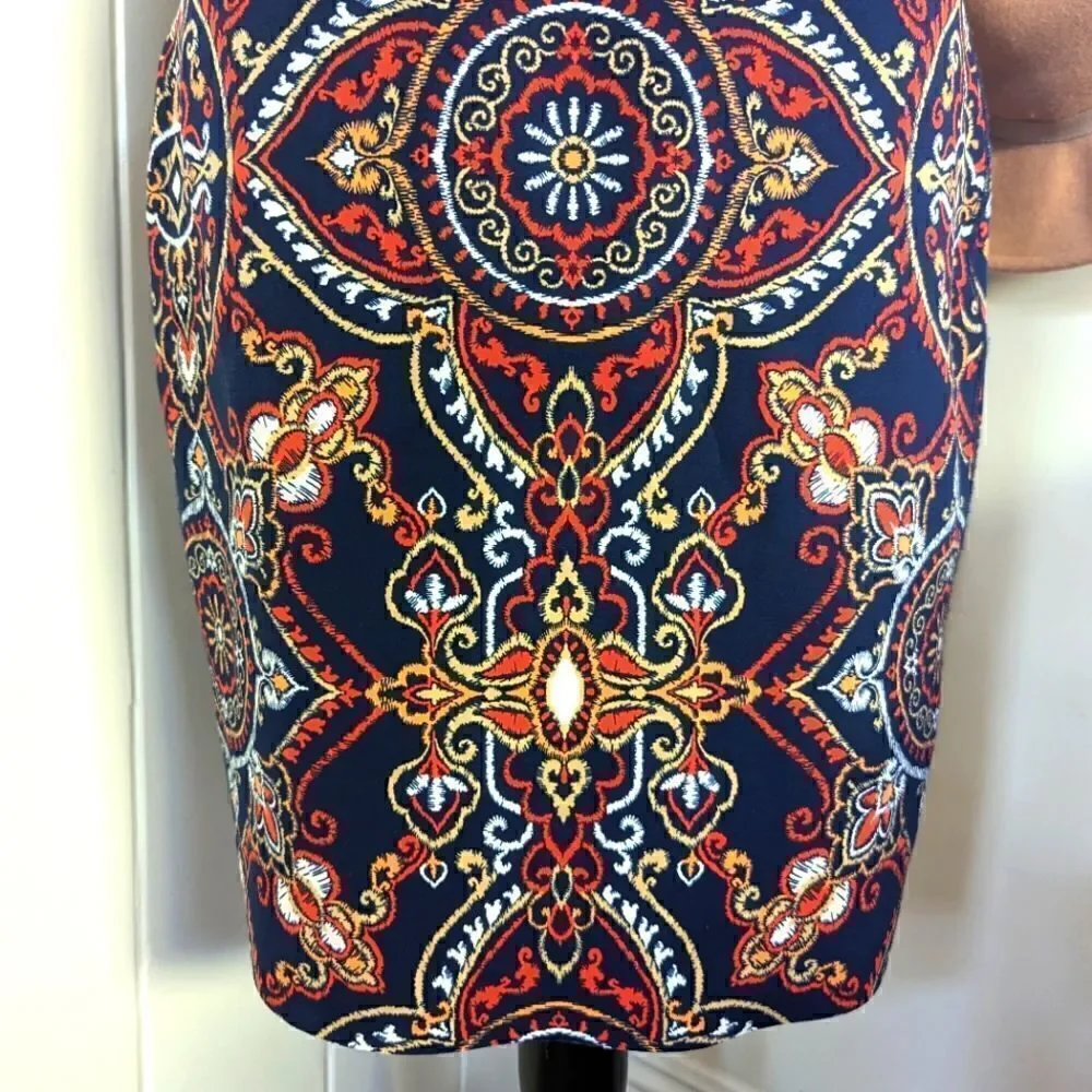 J. McLaughlin Halle Navy Pink Geometric Print Reversible Skirt sz SM EUC